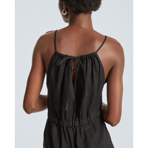 NEW Everlane Black Linen Shoestring Jumpsuit Pockets Elastic Waist Size XXS - Picture 3 of 12